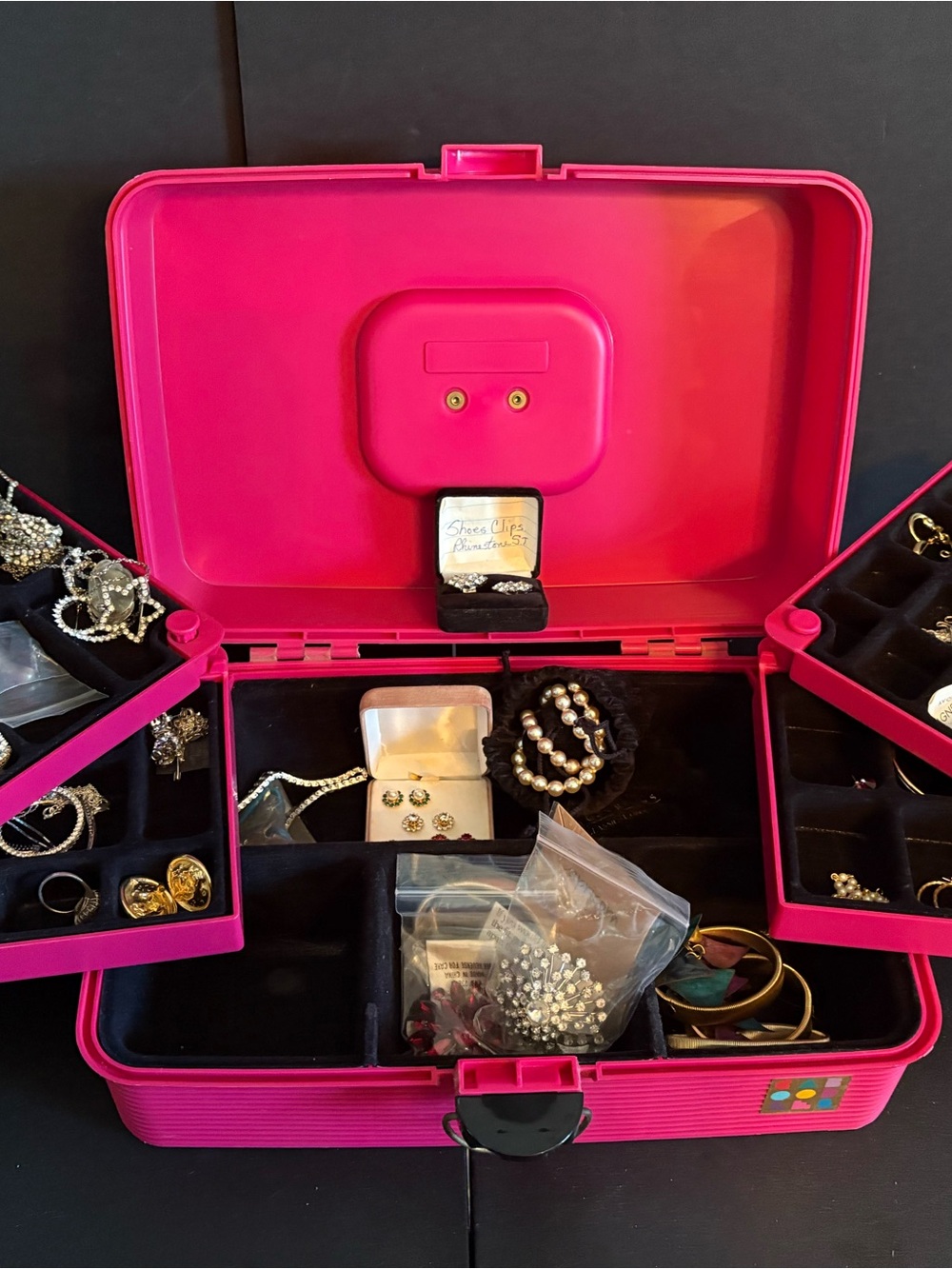 Hot Pink Jewelry Organizer Case with Assorted Jewelry